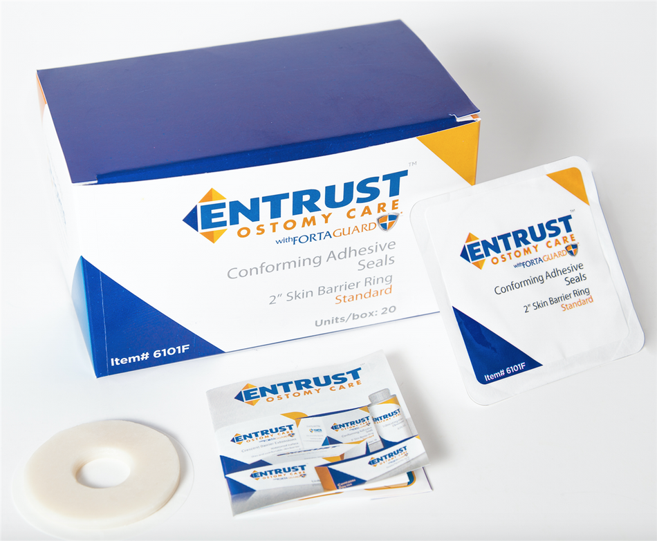 Fortis 6100F Entrust Ostomy Skin Barrier Ring 2 inch, Thin with Fortaguard, Extended Wear, Box of 20