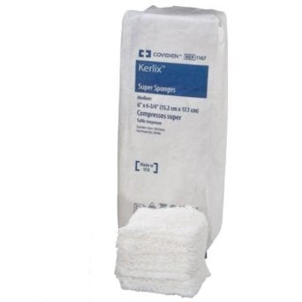 Covidien (formerly Kendall) 1167 Kerlix Super Sponge, Medium - 6" x 6(3/4)", Non-sterile, Bag of 100