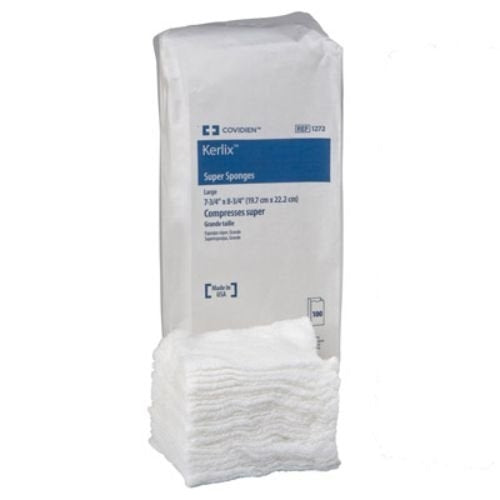 Covidien (formerly Kendall) 1272 Kerlix Super Sponge, Large - 7(3/4)" x 8(3/4)", Non-sterile, Bag of 100