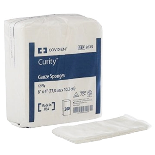 Covidien (Formerly Kendall) 2835 Curity Gauze Sponge - 4" x 8", 12-ply, Non-Sterile, Package of 200