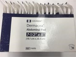 Covidien (formerly Kendall Curity) 7197D Dermacea ABD Abdominal Pads - 7(1/2)" x 8", Sterile 1s in peel-back pack, Tray of 18 pads