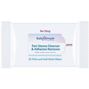 Safe and Simple SNS00525 Safe N Simple Peri-Stoma Cleanser and Adhesive Remover Wipe, Large 5 inch x 7 inch, No-Sting, Package of 50 wipes