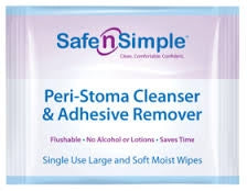 Safe and Simple SNS00575 Safe N Simple Peri-Stoma Cleanser and Adhesive Remover Wipe, Thick and Soft, No-Sting, Individually wrapped, Box of 75 wipes