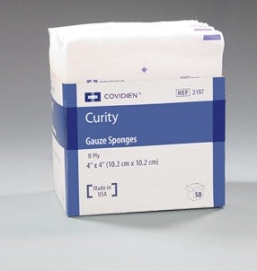 Covidien (formerly Kendall) 2187 Curity Gauze Sponge - 4" x 4", 8-ply, Sterile, 2 per pack, Box of 25 packs