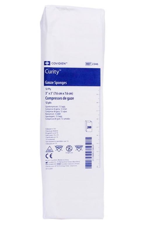 Covidien (formerly Kendall) 2346 Curity Gauze Sponge - 3" x 3", 12-ply, Non-Sterile, Package of 200
