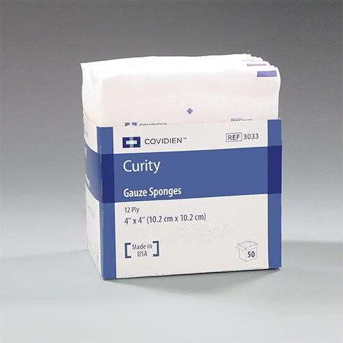 Kendall 3033 Curity Gauze Sponge - 4" x 4", 12-ply, Sterile, 2 per pack, Box of 25 packs
