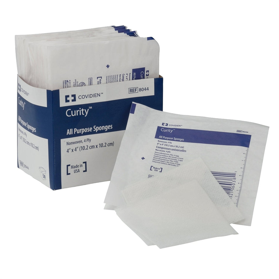 Covidien 8044 Curity (Previously Versalon) Non-Woven Gauze Sponges - 4" x 4", 4-ply, 2/pack, Sterile, 2 sponges per package, 25 packages per box
