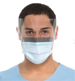 Halyard 62116 Fluidshield with Face Shield, Surgical Face Mask, Earloops, Fog Free, Level 2 fluid resistant, Foam nose strip, BFE PFE >99%, Box of 25