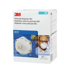3M 8511 Particulate Filter Respirator N95 Cup Face Mask with Exhalation Valve, Box of 10 facemasks