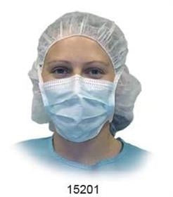 Precept 15201 Surgical FaceMask, Fluid Resistant Level 1, Tie Closure, BFE >99.7%, PFE >99.7%, Blue, Box of 50 masks