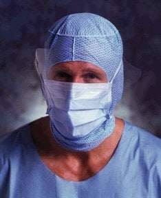 Molnlycke 42321 Barrier Extra Protection Surgical Face Mask with Eye Face Shield, Anti-Fog, Level 2 Fluid Resistant, BFE >98%, Tie Closure, Blue, Box of 50