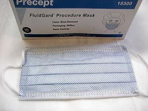 Precept 15300 FluidGard Earloop Procedure Face Mask, Level 3 Fluid Resistant, BFE >99.1%, PFE >99.1%, Comfort Inner Facing, Blue Diamond, Box of 50 masks