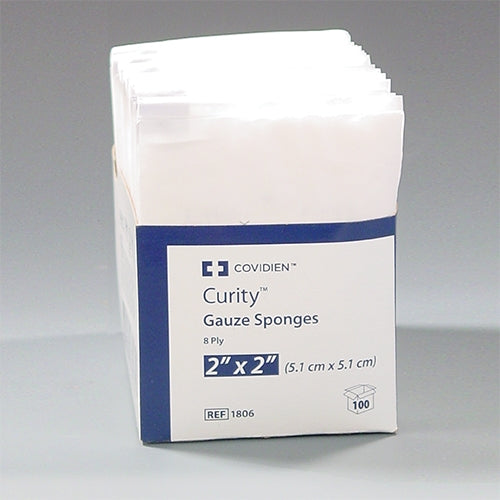 Kendall 1806 Curity Gauze Sponge - 2" x 2", 8-ply, Sterile, 2 per pack, Case of 30 boxes