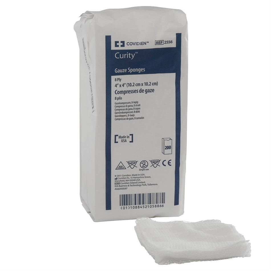 Covidien (formerly Kendall) 2556 Curity Gauze Sponge - 4" x 4", 8-ply, Non-Sterile, Package of 200